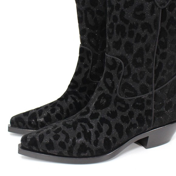 Dolce & Gabbana Black Leopard Metallic Heeled Cowboy Ankle Boots 38.5 Bootie - Picture 3 of 7